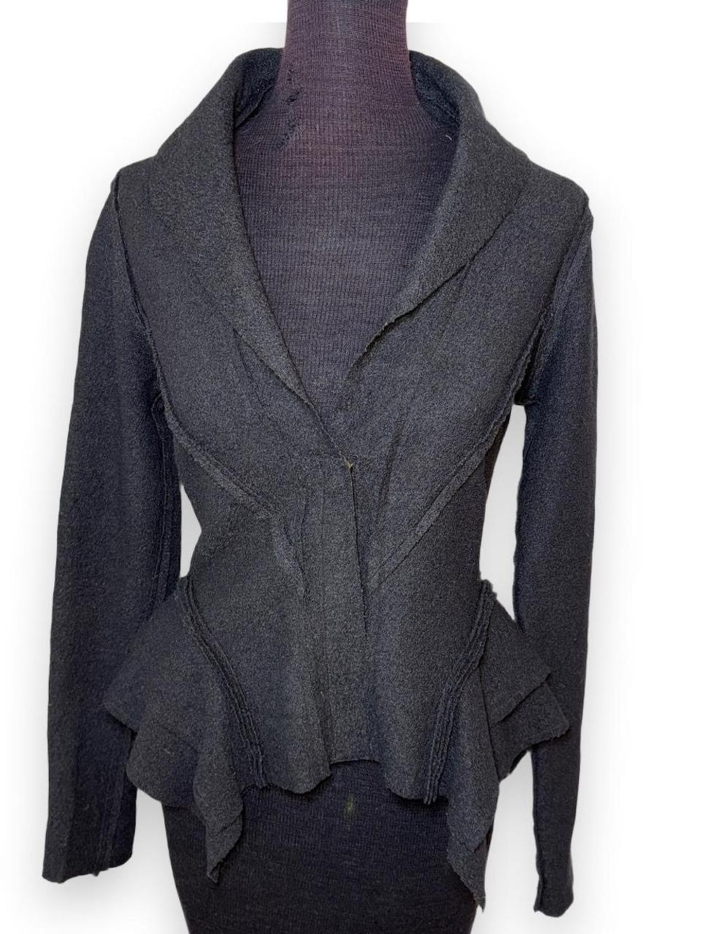 Vivienne Tam Wool Whimsygoth Black Ruffle Snap Front Structured Peplum Jacket 2
